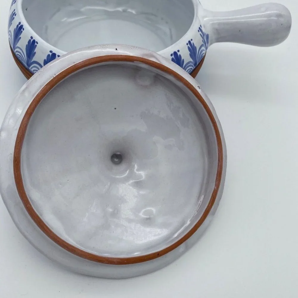 TLAL‎ MICH COLIN Mexican Pottery Hand Painted Cobalt Blue White Bean Bowl w/Lid
